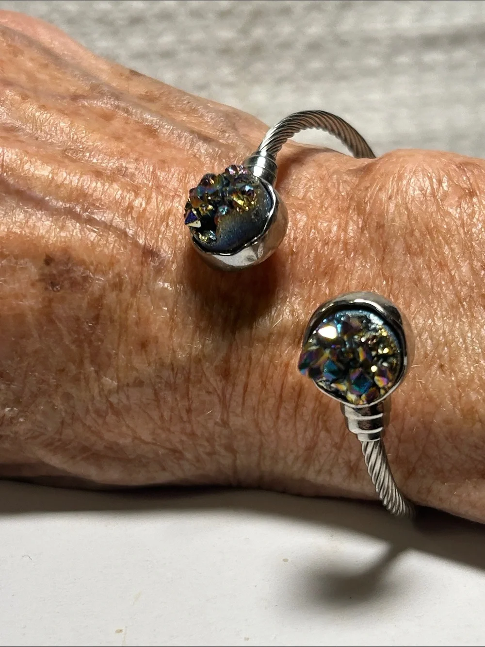 Rainbow Aura Druzy Quartz Crystal Cuff Bracelet